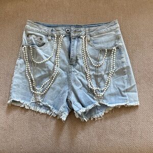Pearl Embellished Denim Shorts